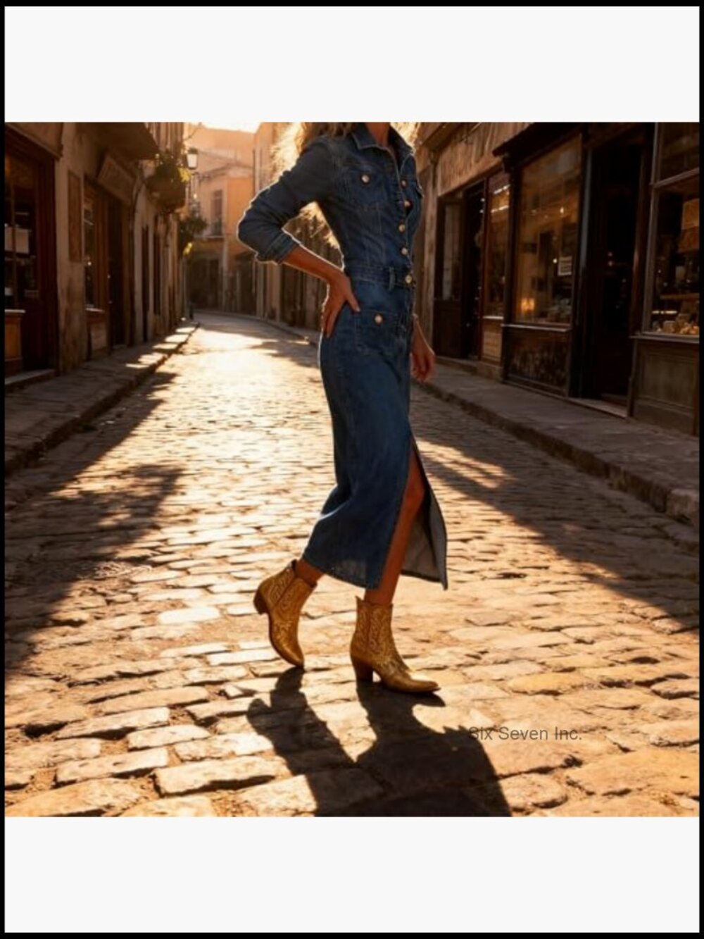 Trendy Long Sleeve Button Down Denim Maxi Dress with Slit - Picture 3 of 5